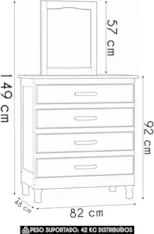 Cômoda Quarto 82cm Madeira Com Espelho 4 Gavetas Carl Imbuia Z25 - Mpo