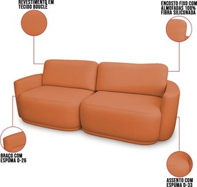 Sofá 2 Lugares Orgânico 214cm Modulado para Sala Brumma Bouclê  K01 - D'Rossi - Terracota