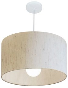 Lustre Pendente Cilíndrico Md-4169 Cúpula em Tecido 60x30cm Linho Bege - Bivolt