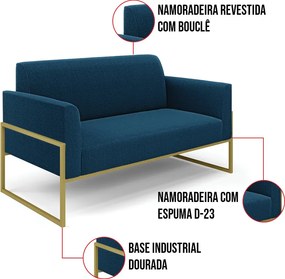 Namoradeira e 2 Poltronas Industrial Alta Dourado Marisa Bouclê Azul