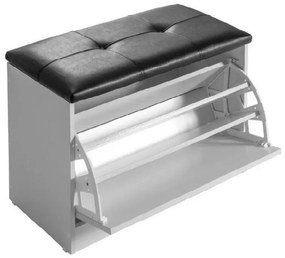 Sapateira Puff Bau Versatile Premium Luxo Até 12 Pares Branco - Estofado Preto