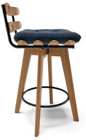 Kit 04 Banquetas Giratória Costela Suede Base Madeira MA70 - D'Rossi - Azul Marinho