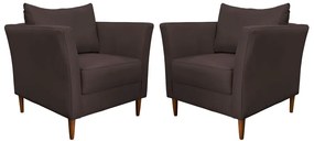 Kit 2 Poltronas Decorativa Sala de Estar Pés Palito Lubbock Couro Marrom G58 - Gran Belo
