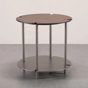 Mesa Lateral Ravena Redonda Nogueira Haste Bronze - 78345 Sun House