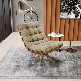 Poltrona Giratoria Costela Kit 2 Suede Base de Madeira MA30 M11 - D'Rossi - Marrom Rato