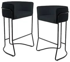 Kit 2 Banquetas Decorativas Base Aço Preto Betina Veludo C-300 Preto -