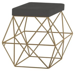 Puff Decorativo Sala de Estar Base Gold Trixie Suede Cinza G41 - Gran Belo