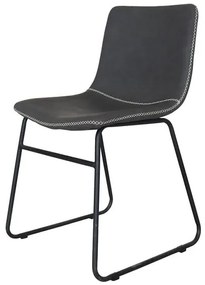 Cadeira Marston Couro Ecologico Preto Vintage com Base Aço - 62116 Sun House