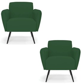 Kit 2 Poltronas Pés Palito de Ferro Bruna Veludo D01 - D'Rossi - Verde
