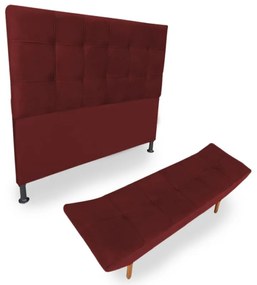 Cabeceira com Calçadeira Queen 160cm Maya Suede Bordô - Sheep Estofados - Vermelho escuro