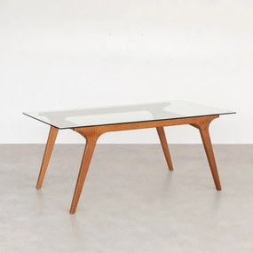 Mesa de Jantar Oskar Retangular Vidro Nozes