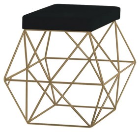 Puff Decorativo Sala de Estar Base Gold Trixie Suede Preto G41 - Gran Belo