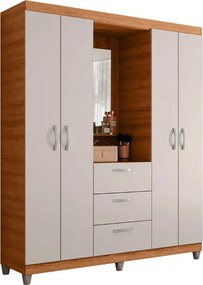 Guarda Roupa Prímor 154,8cm com Penteadeira Espelho e Gavetas  MDP Freijo/OffWhite G11- Gran Belo