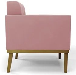 Poltrona Decorativa Base Madeira Castanho Ana Suede Rosê - Ibiza
