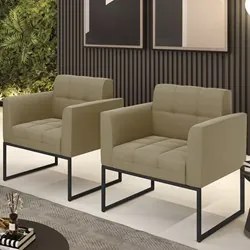 Poltrona Base Industrial Preto Kit 2 Ana Suede Marrom RT - Ibiza