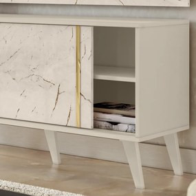 Painel TV 60 Pol 160cm com Rack Bancada para Sala Hylon M20 - D'Rossi - Calacata e Off White