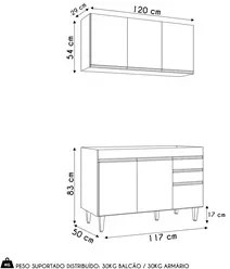 Armário de Cozinha Aéreo Virgínia e Balcão Para Pia 120cm Michigan Cin