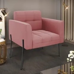 Poltrona Para Sala Pés Metálicos Preto Ana Suede Rosê - Ibiza