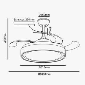 Ventilador De Teto Air Gold Dourado Pás Retrátil Led 30W Multicolor Bi...