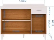Balcão Gabinete Para Pia 120cm 3 Portas Sem Tampo Branco - Poquema