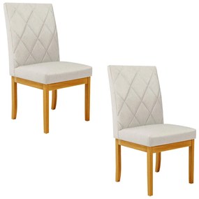 Kit 2 Cadeiras de Sala de Jantar Estofadas Gomes Madeira Maciça Linho Off White G78 - Gran Belo