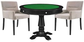 Mesa de Jogos Carteado Victoria Redonda Tampo Reversível Preto com Kit 2 Cadeiras Vicenza Nude G36 G15 - Gran Belo