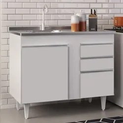 Armário Aéreo Indiana e Balcão Gabinete 100cm com Pia Inox Luziania Br