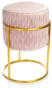 Puff Banqueta Decorativo Sueli Redondo Veludo Rosa Base Metálica Dourado 38x30 cm - D'Rossi