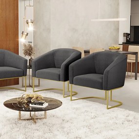 Cadeira Sala de Jantar Base Industrial Dourada Kit 2 Stella Bouclê D03 - D'Rossi - Grafite