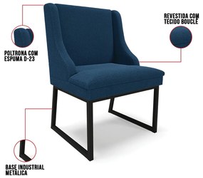 Cadeira Sala de Jantar Industrial Preto kit 4 Liz Bouclê D03 - D'Rossi - Azul
