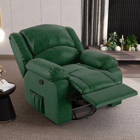 Poltrona do Papai Reclinável Sala de Cinema Madrid Glider Manual Giratória USB PU Verde Musgo G23 - Gran Belo