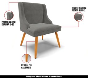Kit 6 Cadeiras Decorativas Sala de Jantar Pés Palito de Madeira Firenze Suede Grafite/Natural G19 - Gran Belo