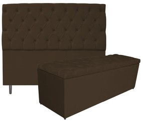 Kit Cabeceira e Calçadeira Liverpool 140 cm Casal Suede Marrom - ADJ Decor