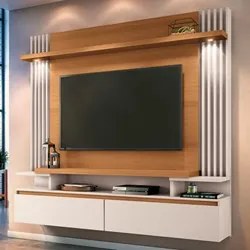 Painel para TV Suspenso 55 Pol. Ripado Khosmos H01 Off White/Cinamomo