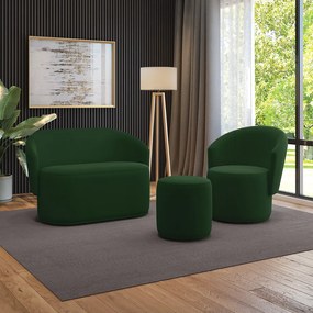 Sofá Namoradeira com Poltrona e Puff Orgânico Sala Malu Suede M11 - D'Rossi - Verde