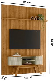 Painel TV 65 Pol 179cm Ripado Valen e Rack Bancada Rylan Cumaru/Opala M20 - D'Rossi