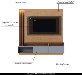 Estante Home Sala de Estar 180cm Filipina Led Freijó/Cinza G73 - Gran Belo