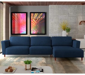 Sofá 290cm com Chaise Direita Franz Suede Azul - Gran Belo