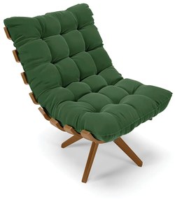Poltrona Giratória Costela Suede Verde Base de Madeira MA30 M11 - D'Rossi