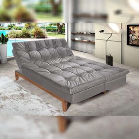 Sofá Cama Reclinável 2 Lugares Change Veludo Cinza G30 - Gran Belo