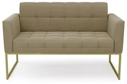 Sofá Namoradeira Base Industrial Dourado Ana Suede Marrom RT - Ibiza