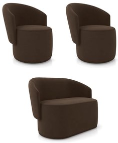 Sofá Namoradeira e 2 Poltronas Orgânica para Sala Malu Suede M11 - D'Rossi - Marrom