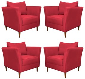 Kit 4 Poltronas Decorativa Sala de Estar Pés Palito Lubbock Couro Vermelho G58 - Gran Belo