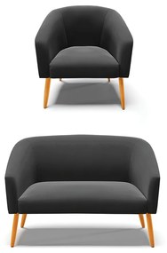 Sofá Namoradeira e Poltrona Pé Palito Castanho Stella Suede Preto D03 - D'Rossi