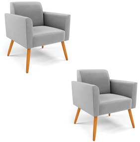 Kit 2 Poltronas Pés Palito Castanho Marisa Suede Cinza D03 - DRossi