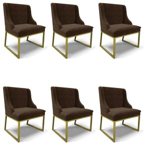Cadeira Sala de Jantar Industrial Dourado Kit 6 Liz Suede D03 - D'Rossi - Marrom