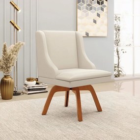 Poltrona Decorativa Base Giratória de Madeira Firenze PU Bege/Natural G19 - Gran Belo