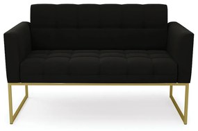 Sofá Namoradeira Elisa Suede Base Metálica Industrial Dourado - D'Rossi - Preto