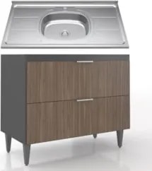Balcão de Cozinha Com Pia Inox 100cm Pérola Z34 Grafite/Freijó - Mpoze