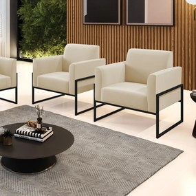 Kit 2 Poltronas Base Industrial Alta Preto Marisa Suede - Bege